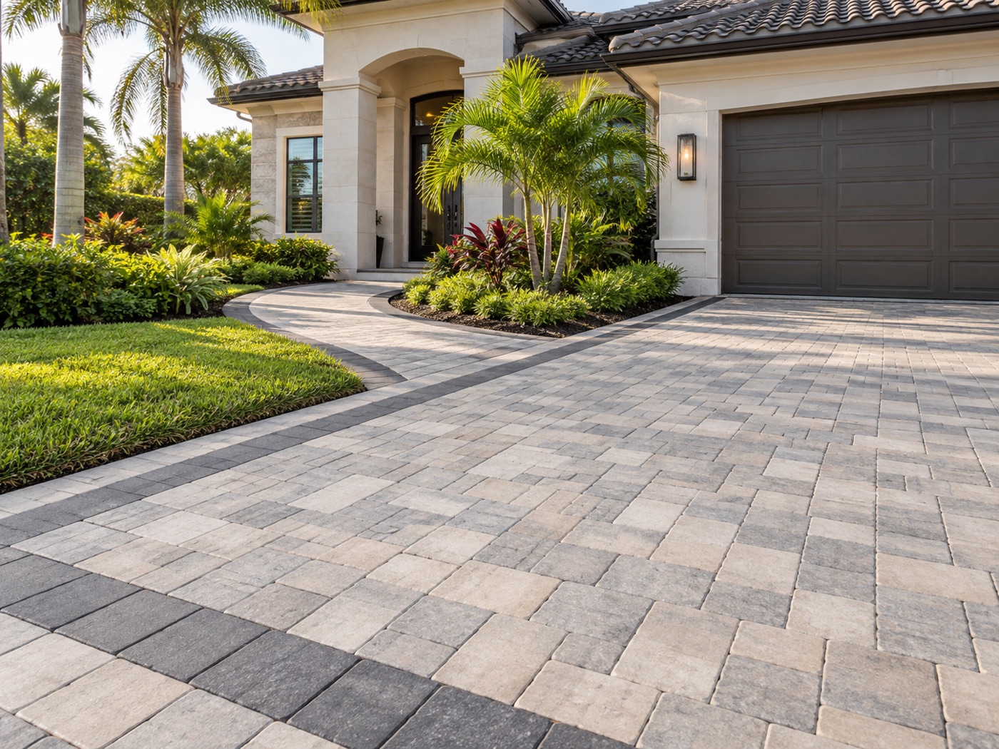 Finished interlocking paver driveway at a Florida home